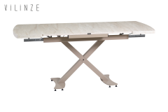 Vilinze Venüs Sandalye Havza Masa Metal Ayak Mutfak Masası Takımı - 80x180 cm Traverten - 6 Adet