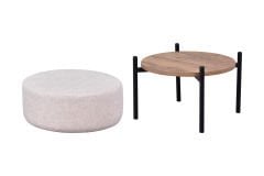 Vilinze Otto Fonksiyonel Siyah Ayak Kestane Sehpalı Yuvarlak Puf Krem