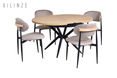 Vilinze Venüs Sandalye Oltu Masa Metal Ayak Mutfak Masası Takımı - 100x140 cm Naturel