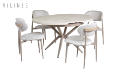 Vilinze Venüs Sandalye Oltu Masa Metal Ayak Mutfak Masası Takımı - 100x140 cm Traverten