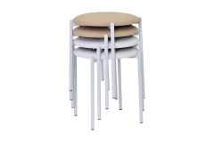 Nil Beyaz Metal Ayak Deri İstiflenebilir Mutfak-Balkon Taburesi