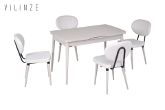 Vilinze Akdeniz Sandalye Golf Kumsal Ayak Mutfak Masası Takımı - 70x120 cm 6 Adet