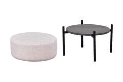 Vilinze Otto Fonksiyonel Siyah Ayak Antrasit Sehpalı Yuvarlak Puf Krem