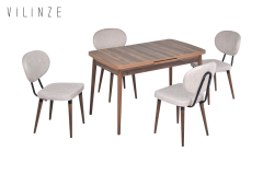 Vilinze Akdeniz Sandalye Golf Kestane Ayak Mutfak Masası Takımı - 70x120 cm 6 Adet