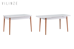 Vilinze Akdeniz Sandalye Golf Naturel Ayak Mutfak Masası Takımı - 70x120 cm Naturel/Beyaz - 4 Adet