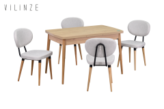 Vilinze Akdeniz Sandalye Golf Naturel Ayak Mutfak Masası Takımı - 70x120 cm Naturel - 4 Adet