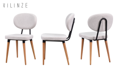 Vilinze Akdeniz Sandalye Golf Naturel Ayak Mutfak Masası Takımı - 70x120 cm Naturel - 4 Adet