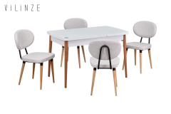 Vilinze Akdeniz Sandalye Golf Naturel Ayak Mutfak Masası Takımı - 70x120 cm Naturel/Beyaz - 6 Adet