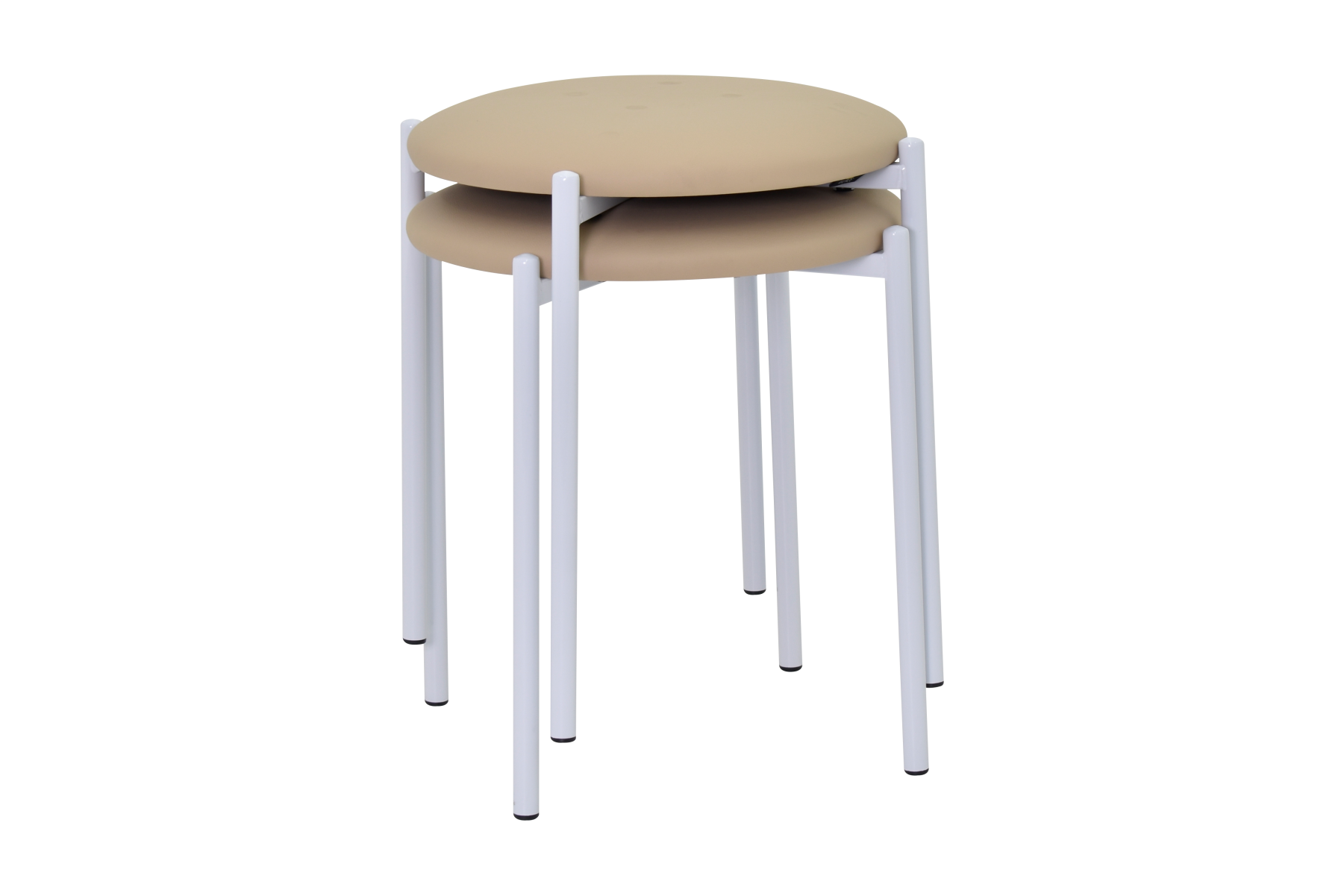 Nil Beyaz Metal Ayak Deri İstiflenebilir Mutfak-Balkon Taburesi Krem - 2 Adet