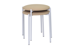 Nil Beyaz Metal Ayak Deri İstiflenebilir Mutfak-Balkon Taburesi Krem - 2 Adet