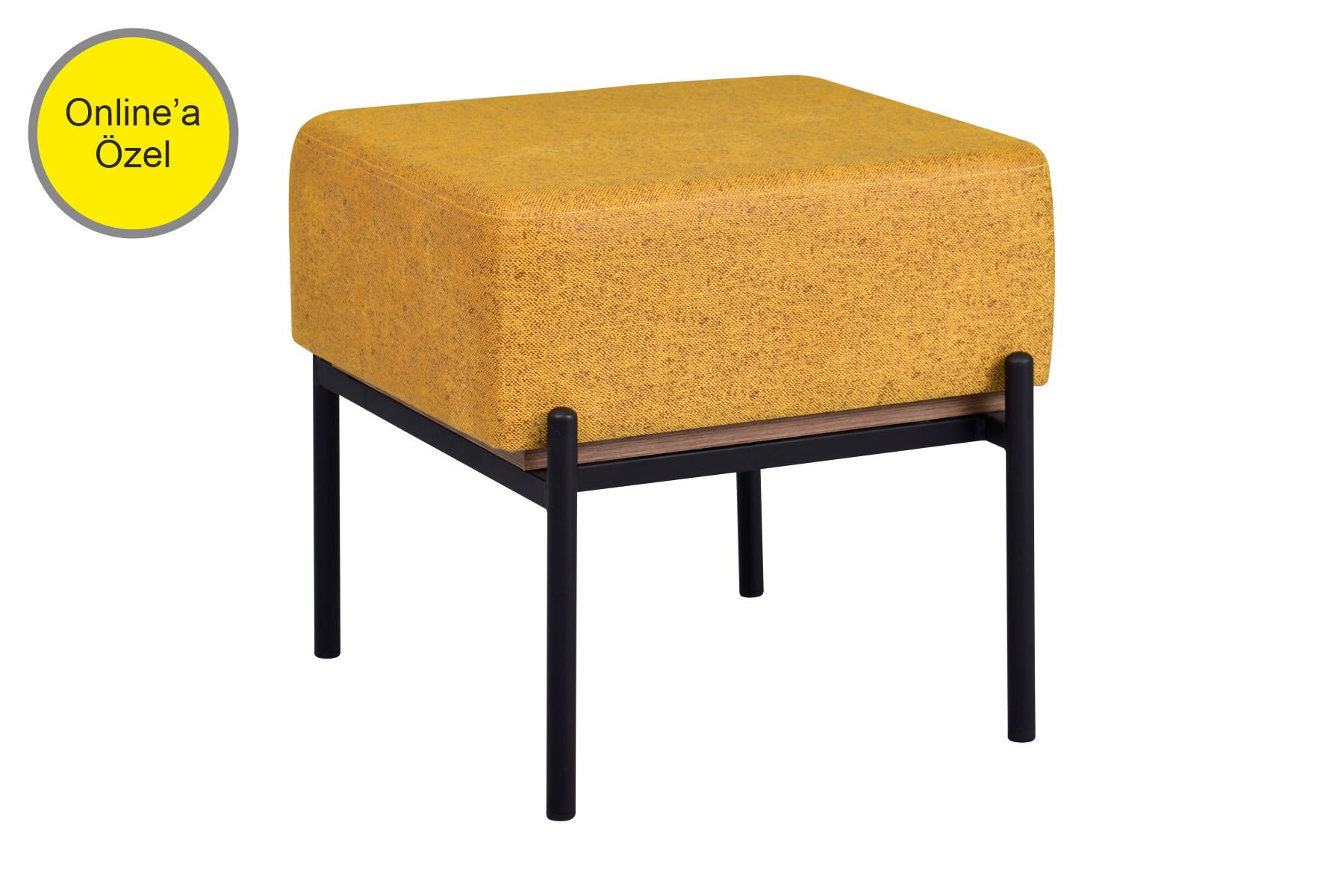 Vilinze Ege Fonksiyonel Siyah Ayak Kestane Sehpalı Kare Puf Sarı