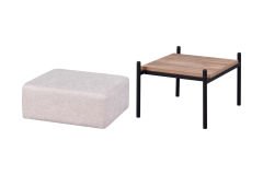 Vilinze Ege Fonksiyonel Siyah Ayak Kestane Sehpalı Kare Puf Krem