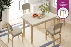 Vilinze Ege Sandalye Fırat Mutfak Masası Takımı - 80x120 cm Krem - Traverten/Naturel - 4 Adet