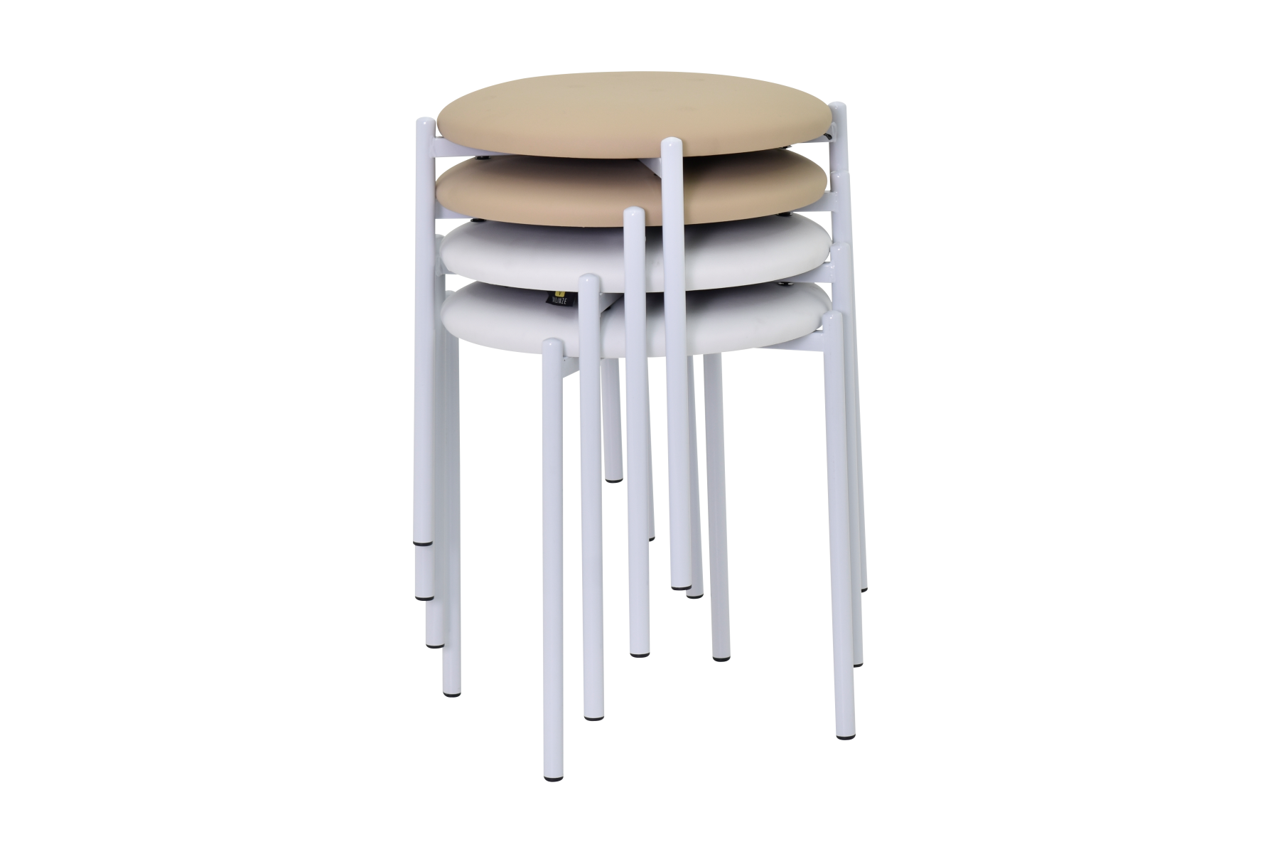 Nil Beyaz Metal Ayak Deri İstiflenebilir Mutfak-Balkon Taburesi Karışık 1 - 4 Adet