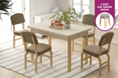 Vilinze Ege Sandalye Fırat Mutfak Masası Takımı - 80x120 cm Kahverengi - Traverten/Naturel - 6 Adet