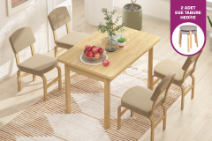Vilinze Ege Sandalye Fırat Mutfak Masası Takımı - 80x120 cm Kahverengi - Naturel - 6 Adet