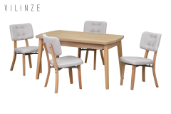 Vilinze Mir Ahşap Sandalye Aras Ahşap Mutfak Masası Takımı - 80x140 cm
