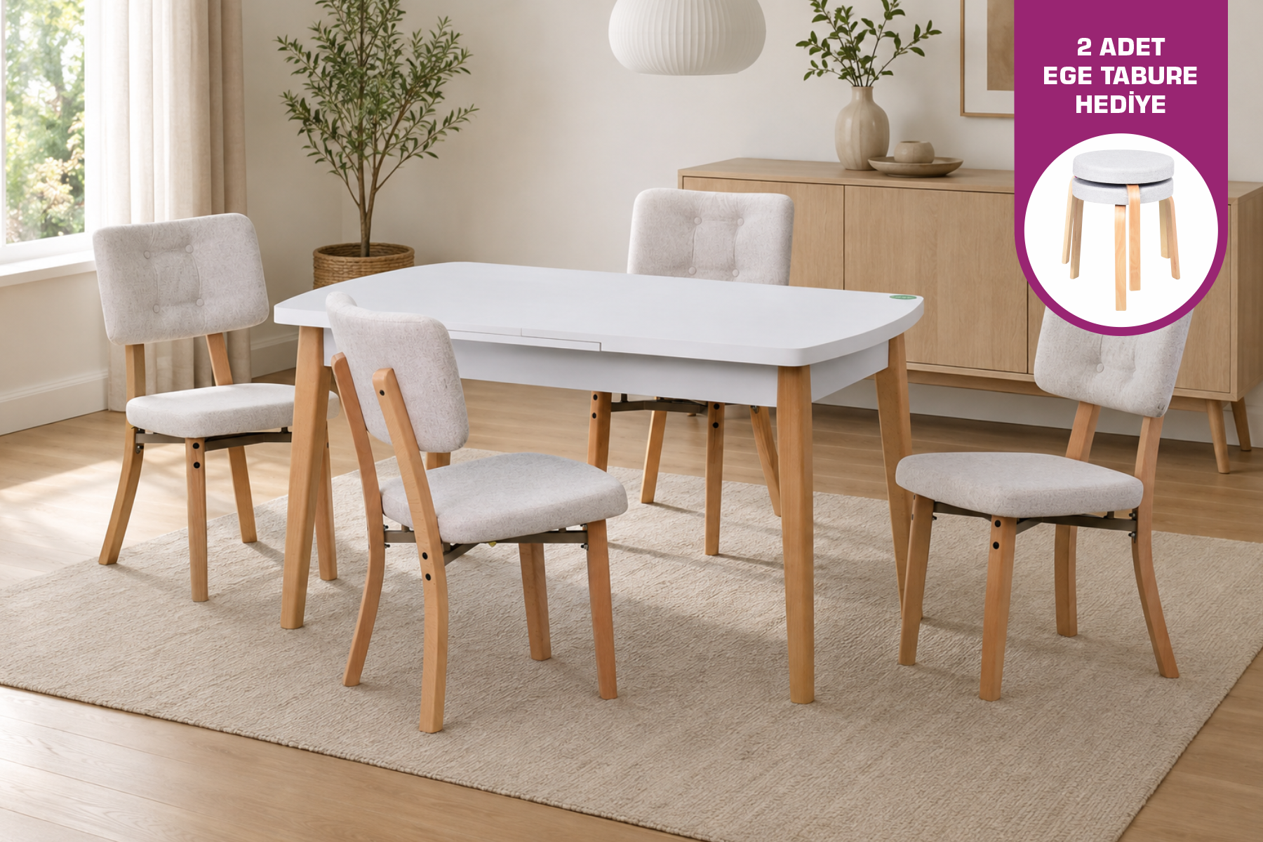 Vilinze Mir Ahşap Sandalye Aras Ahşap Mutfak Masası Takımı - 80x140 cm