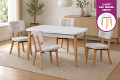 Vilinze Mir Ahşap Sandalye Aras Ahşap Mutfak Masası Takımı - 80x140 cm