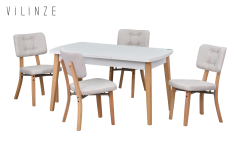 Vilinze Mir Ahşap Sandalye Aras Ahşap Mutfak Masası Takımı - 80x140 cm