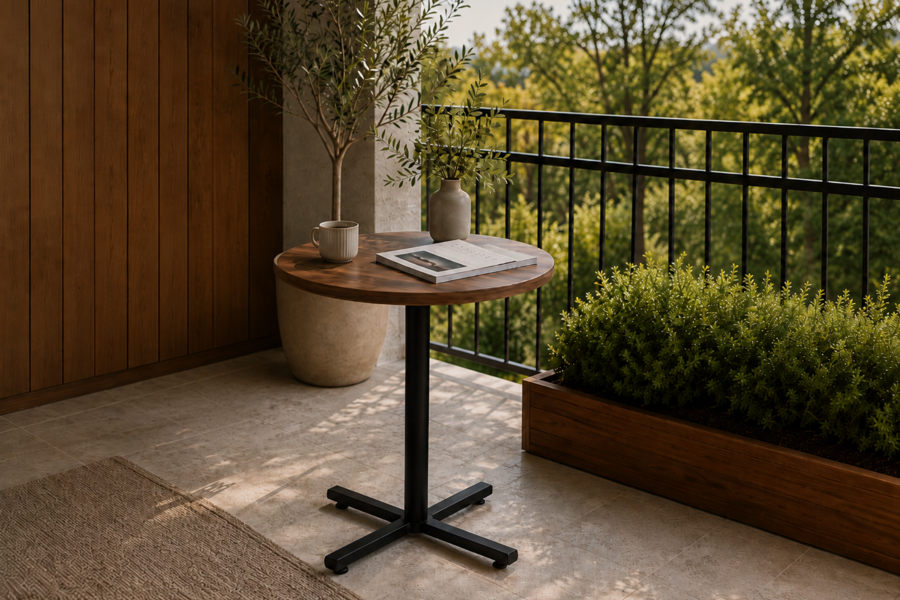 Payas Metal Ayak Mutfak Bahçe Balkon Bistro ve Cafe Masası 70x70 Cm Ceviz - Siyah