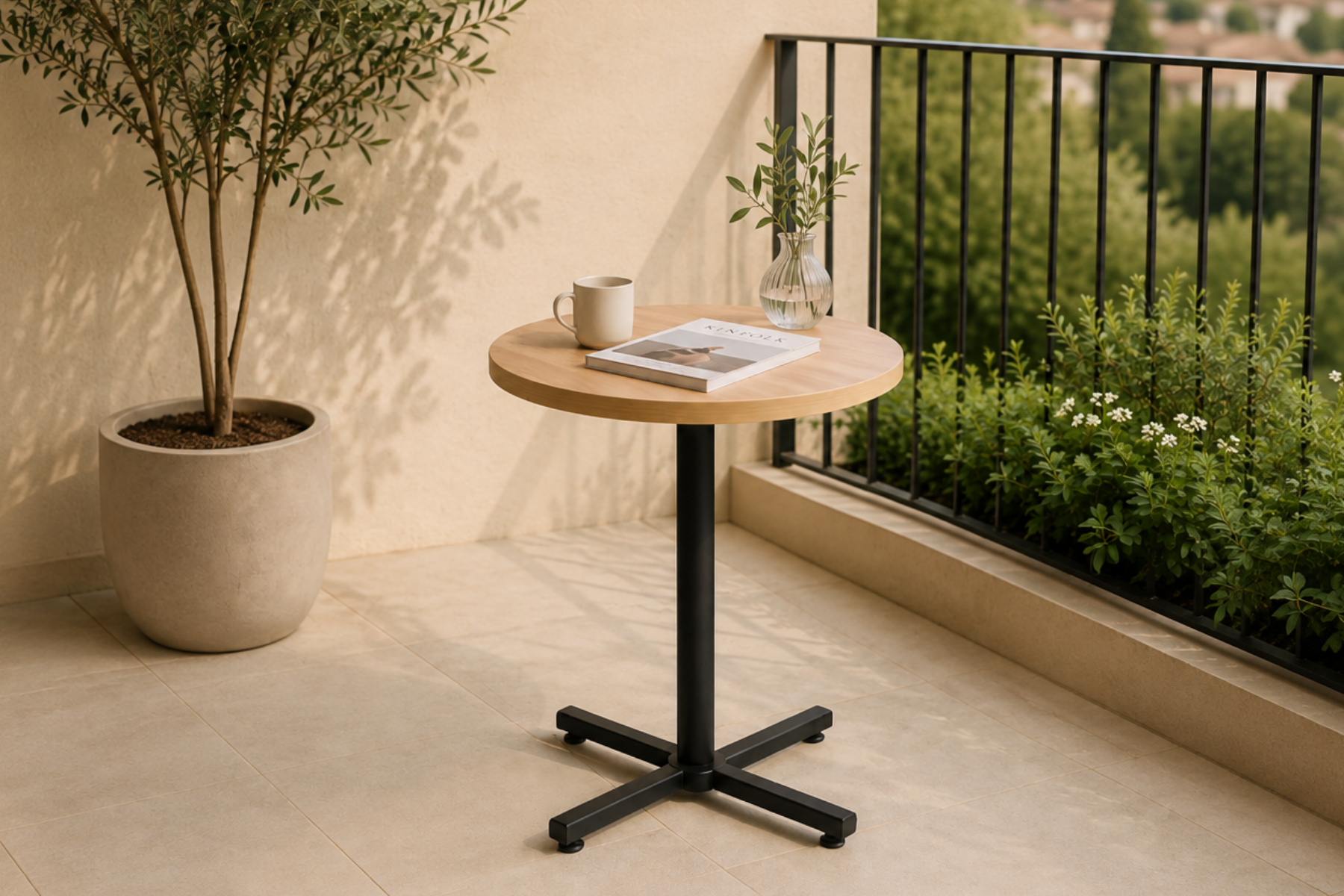 Payas Metal Ayak Mutfak Bahçe Balkon Bistro ve Cafe Masası 70x70 Cm Naturel - Siyah