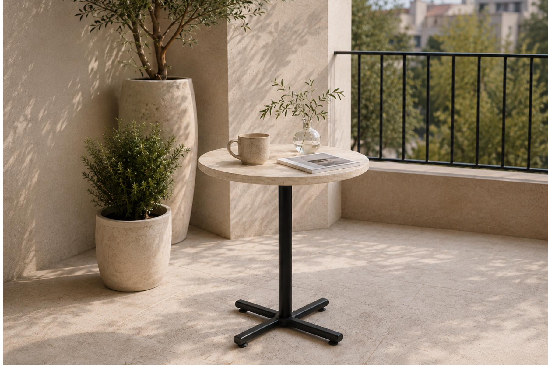 Payas Metal Ayak Mutfak Bahçe Balkon Bistro ve Cafe Masası 70x70 Cm Traverten - Siyah