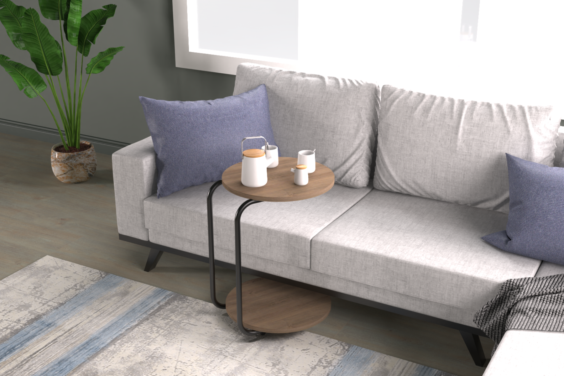 Vilinze Emr Çok Amaçlı Tekerlekli Siyah Ayak C Sehpa