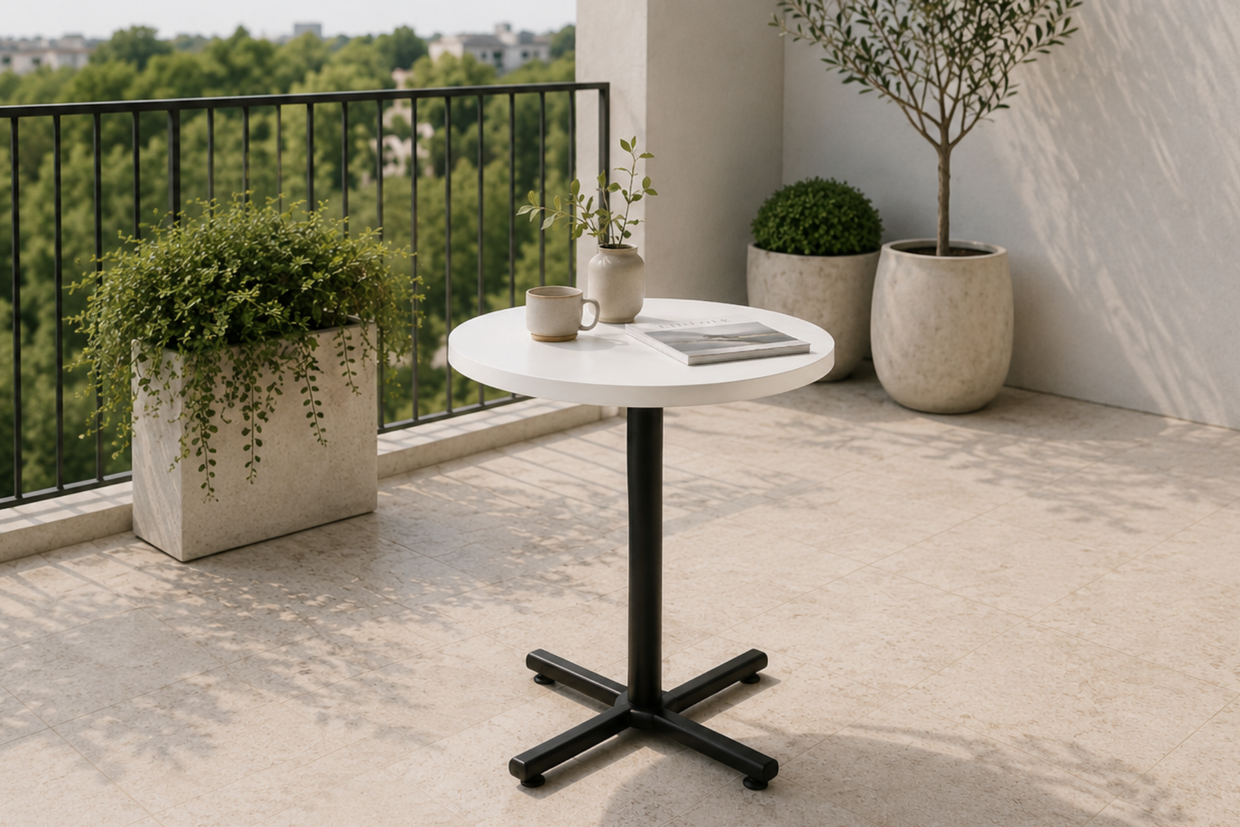 Payas Metal Ayak Mutfak Bahçe Balkon Bistro ve Cafe Masası 70x70 Cm Beyaz - Siyah