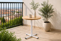 Payas Metal Ayak Mutfak Bahçe Balkon Bistro ve Cafe Masası 70x70 Cm Naturel - Beyaz