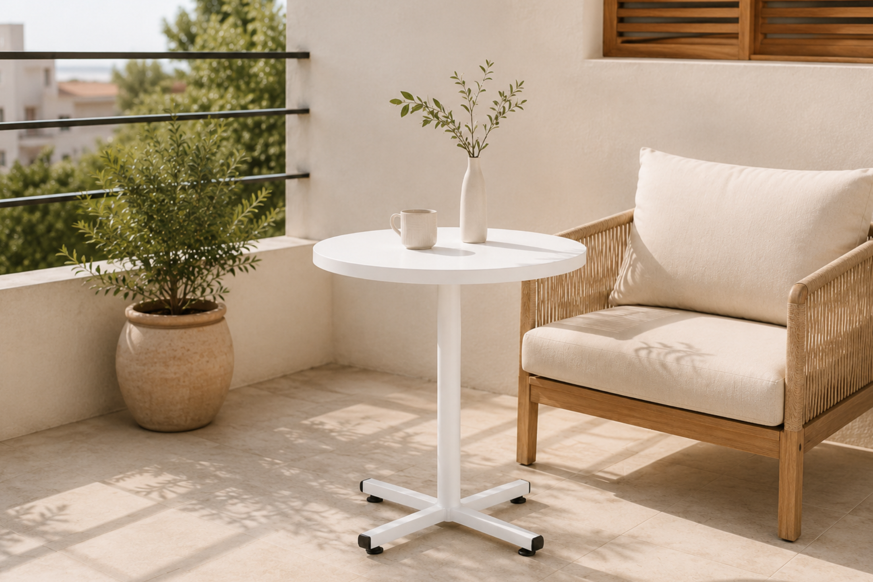 Payas Metal Ayak Mutfak Bahçe Balkon Bistro ve Cafe Masası 70x70 Cm Beyaz - Beyaz