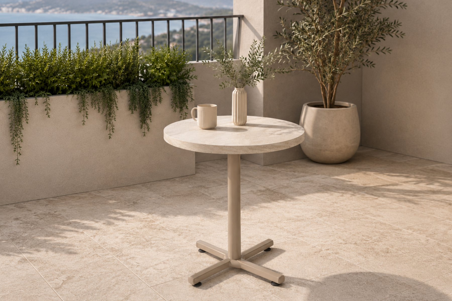 Payas Metal Ayak Mutfak Bahçe Balkon Bistro ve Cafe Masası 70x70 Cm Traverten - Vizon