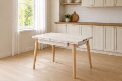 Avanos Ahşap Ayaklı Katlanır Kanatlı Mdf Mutfak Masası - 60x90+60 (90x120) cm
