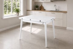Avanos Ahşap Ayaklı Katlanır Kanatlı Mdf Mutfak Masası - 60x90+60 (90x120) cm Beyaz - Beyaz