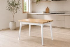 Avanos Ahşap Ayaklı Katlanır Kanatlı Mdf Mutfak Masası - 60x90+60 (90x120) cm Naturel - Beyaz