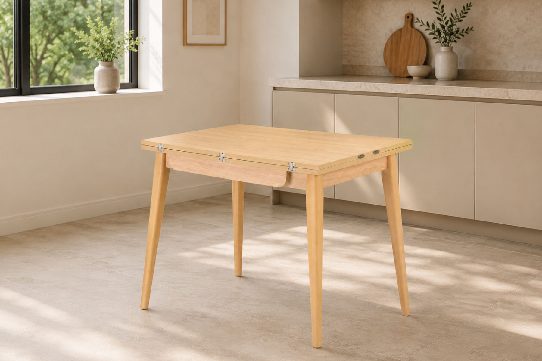 Avanos Ahşap Ayaklı Katlanır Kanatlı Mdf Mutfak Masası - 60x90+60 (90x120) cm Naturel - Naturel