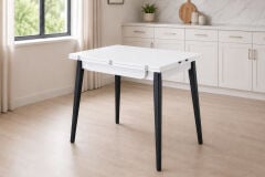 Avanos Ahşap Ayaklı Katlanır Kanatlı Mdf Mutfak Masası - 60x90+60 (90x120) cm Beyaz - Siyah