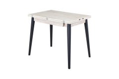 Avanos Ahşap Ayaklı Katlanır Kanatlı Mdf Mutfak Masası - 60x90+60 (90x120) cm Traverten - Siyah