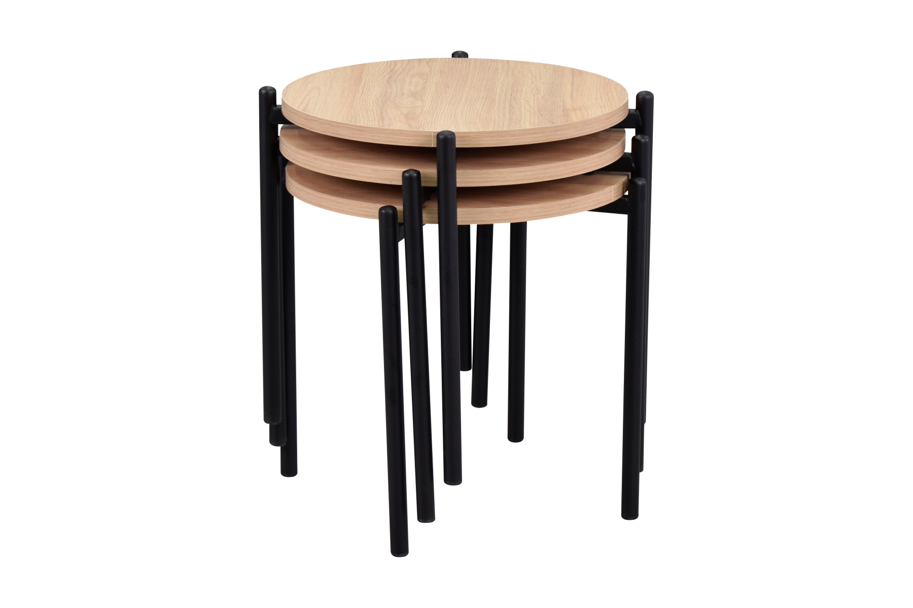 Vilinze Ay Siyah Metal Ayak Zigon Sehpa Naturel - 3 Adet