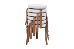 Ege Teddy Kestane Ahşap Ayak İstiflenebilir Mutfak-Balkon Taburesi Beyaz - 6 Adet