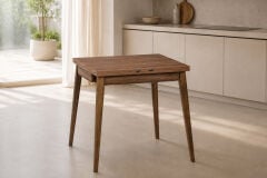 Vilinze Avanos Ahşap Katlanır Kanatlı Mdf Mutfak Masası - 70x70+70 (70x140) cm Ceviz - Ceviz
