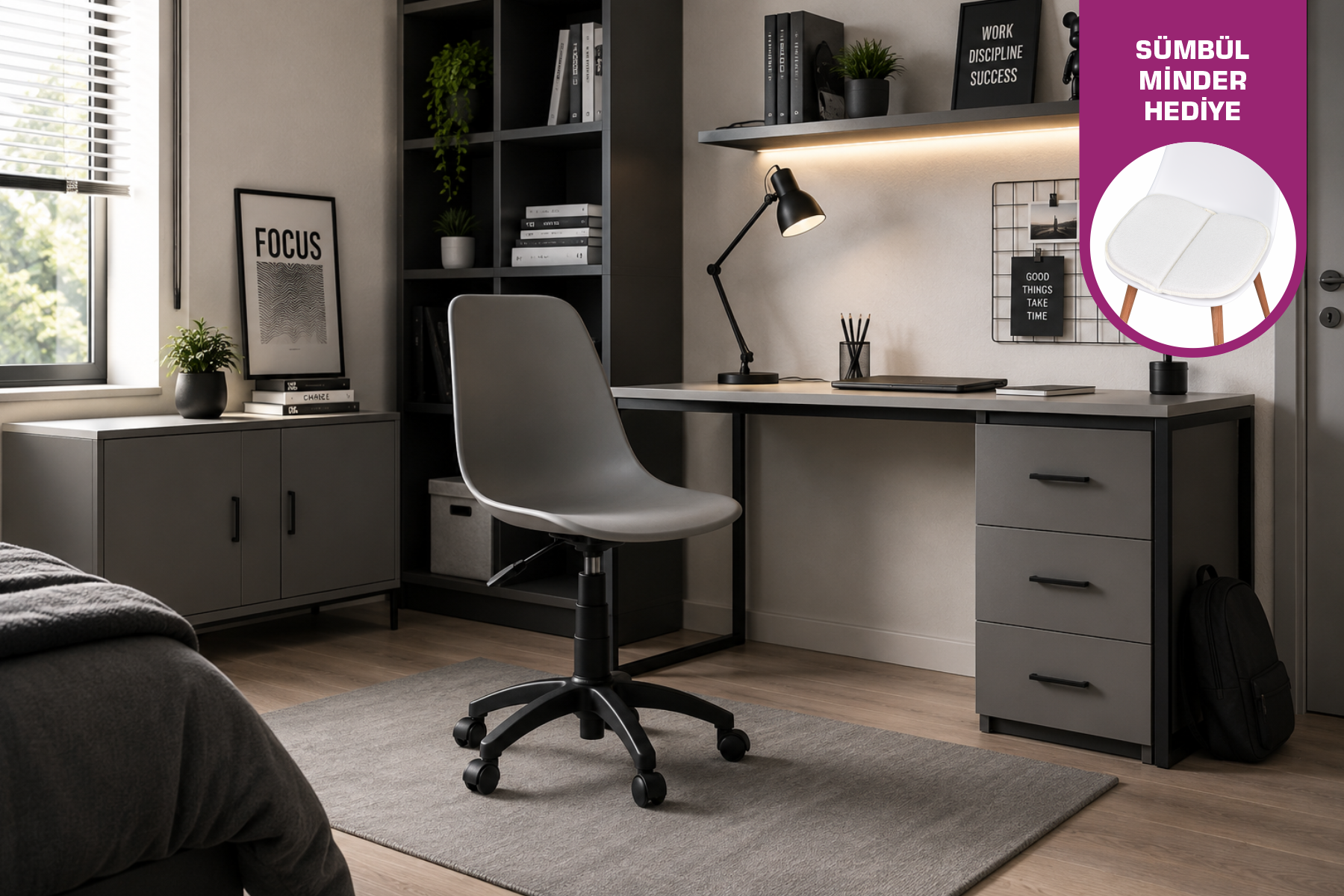 Vilinze Eames Çalışma Koltuğu Tekerlekli Ofis Sandalyesi Siyah - Gri