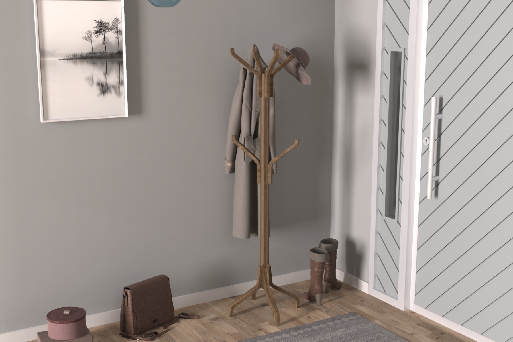 Vesti Ahşap Ayaklı Portmanto Elbise Askılığı Kestane - 6 Kollu