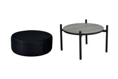 Otto Fonksiyonel Siyah Ayak Sehpalı Yuvarlak Siyah Puf Antrasit