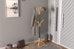 Vilinze Vesti Ahşap Ayaklı Siyah Metal Portmanto Elbise Askılığı