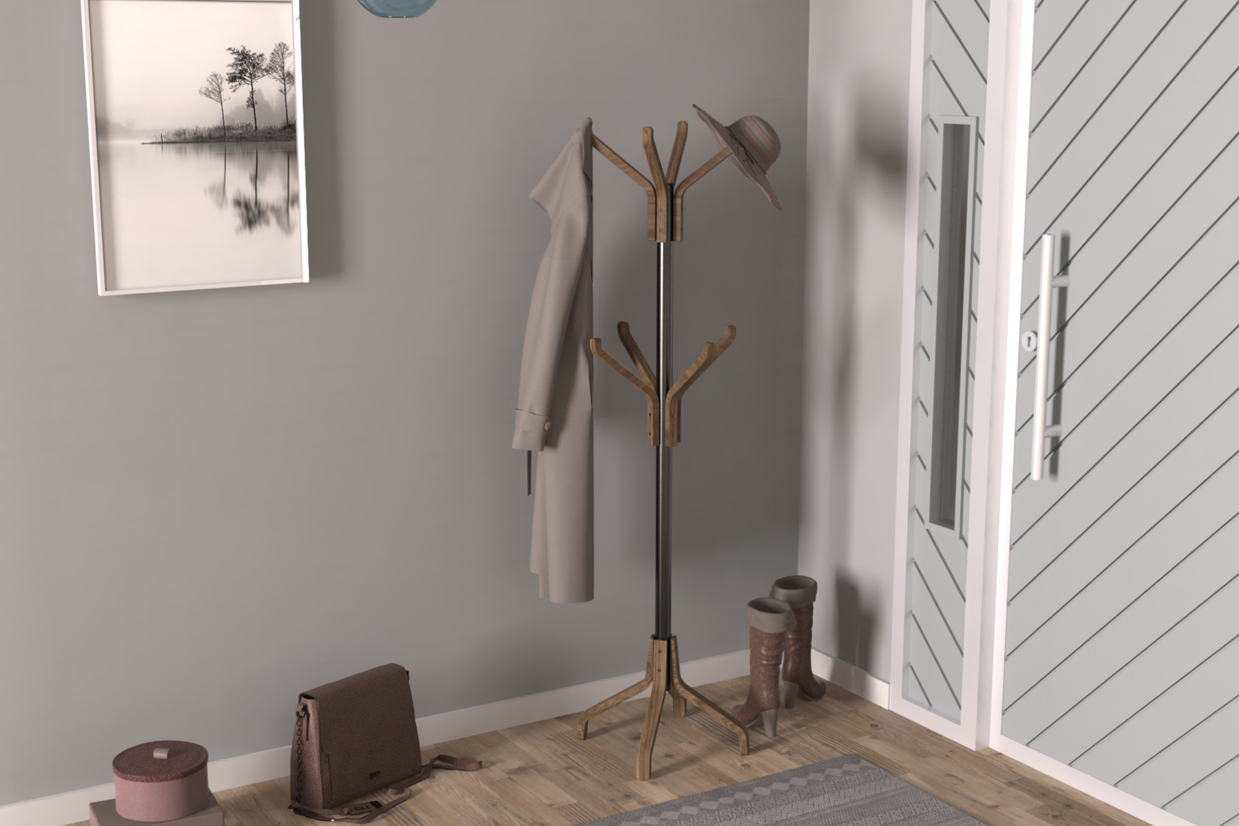 Vilinze Vesti Ahşap Ayaklı Siyah Metal Portmanto Elbise Askılığı