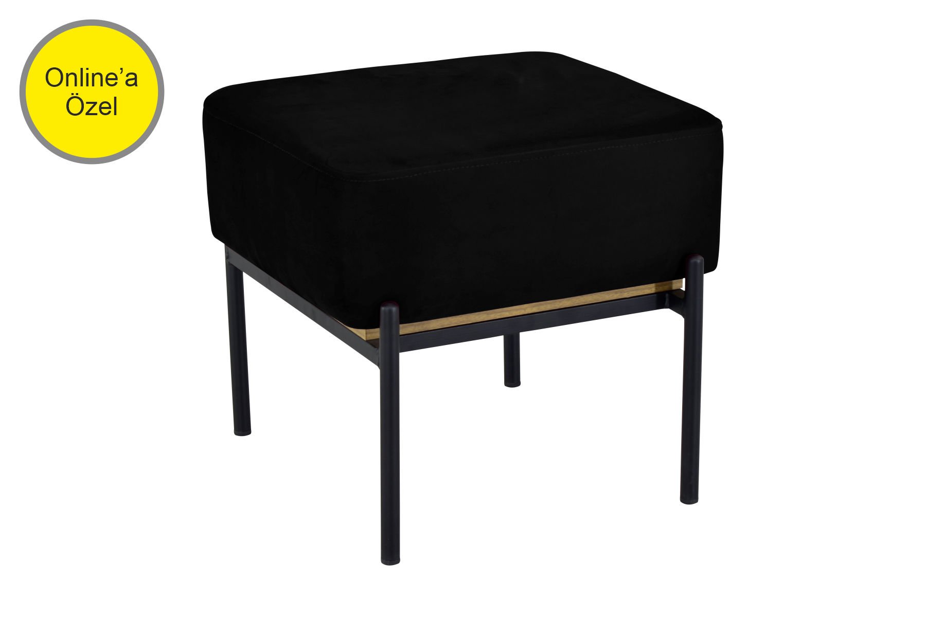 Ege Fonksiyonel Siyah Ayak Sehpalı Kare Siyah Puf Kestane