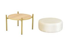 Vilinze Otto Fonksiyonel Gold Ayak Naturel Sehpalı Yuvarlak Puf Krem