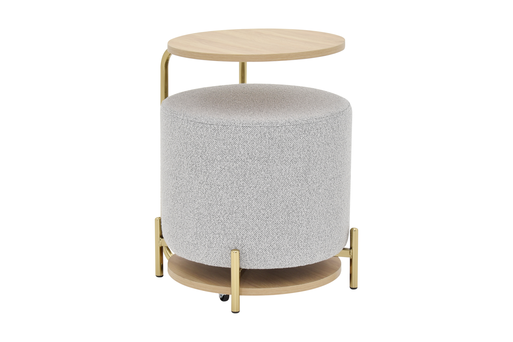 Çok Amaçlı Gold Metal Ayak C Sehpa Puf Seti Naturel - Teddy Açık Gri