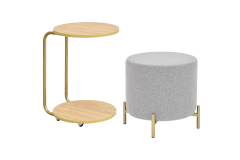 Çok Amaçlı Gold Metal Ayak C Sehpa Puf Seti Naturel - Teddy Açık Gri